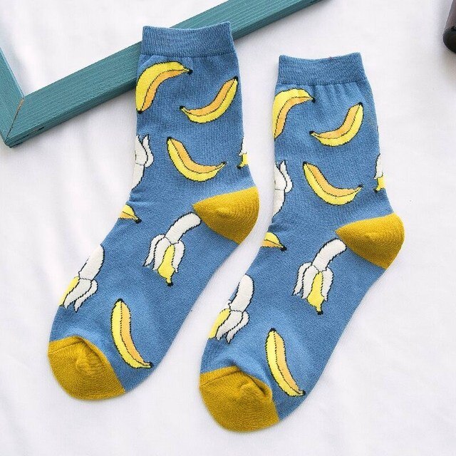 1pair Combed Cotton Fashion Hip Hop Man woman Socks Harajuku fruit Skateboard oil painting animal Happy Socks Funny Sokken