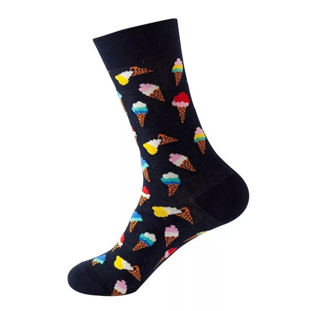1pair Combed Cotton Fashion Hip Hop Man woman Socks Harajuku fruit Skateboard oil painting animal Happy Socks Funny Sokken