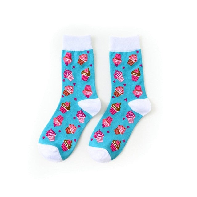 1pair Combed Cotton Fashion Hip Hop Man woman Socks Harajuku fruit Skateboard oil painting animal Happy Socks Funny Sokken