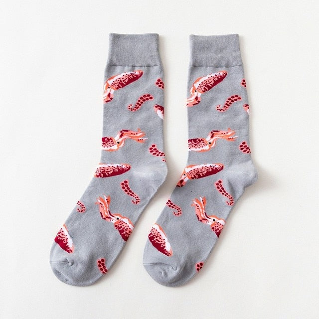 1pair Combed Cotton Fashion Hip Hop Man woman Socks Harajuku fruit Skateboard oil painting animal Happy Socks Funny Sokken