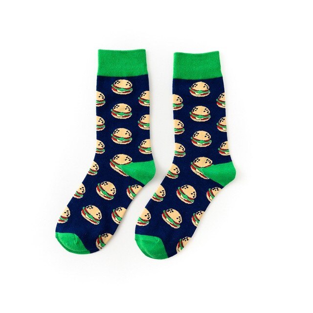 1pair Combed Cotton Fashion Hip Hop Man woman Socks Harajuku fruit Skateboard oil painting animal Happy Socks Funny Sokken