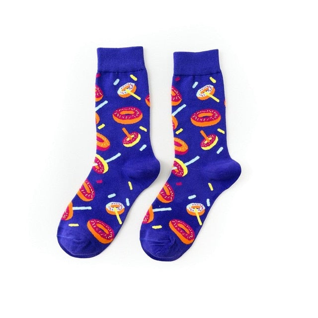 1pair Combed Cotton Fashion Hip Hop Man woman Socks Harajuku fruit Skateboard oil painting animal Happy Socks Funny Sokken