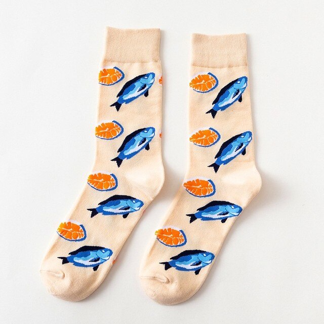 1pair Combed Cotton Fashion Hip Hop Man woman Socks Harajuku fruit Skateboard oil painting animal Happy Socks Funny Sokken