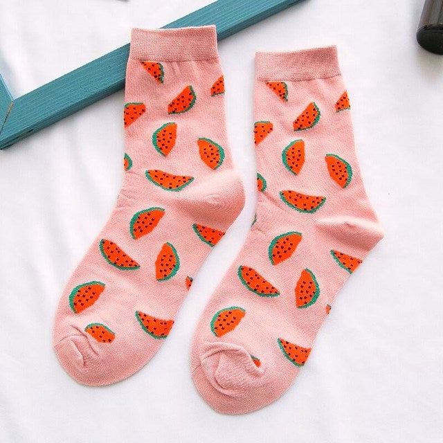 1pair Combed Cotton Fashion Hip Hop Man woman Socks Harajuku fruit Skateboard oil painting animal Happy Socks Funny Sokken