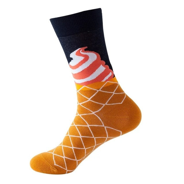 1pair Combed Cotton Fashion Hip Hop Man woman Socks Harajuku fruit Skateboard oil painting animal Happy Socks Funny Sokken
