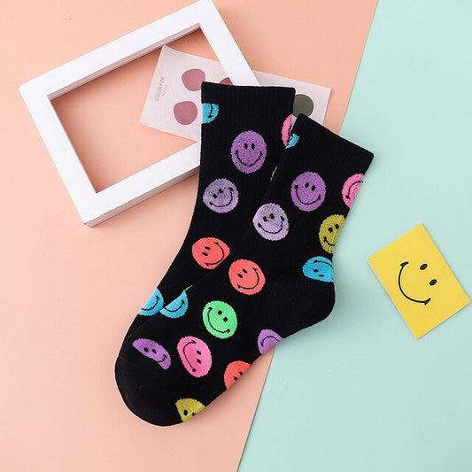 Dreamlikelin Spring Autumn Woman Funny Cotton, Smiley Print Kawaii Smile Face Socks