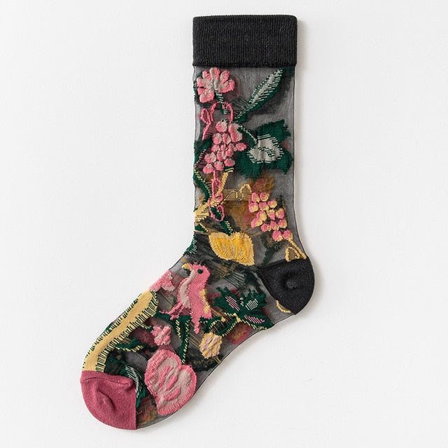 Harajuku Crystal Silk Tide Socks Funny Sunflowers Vines