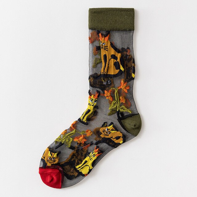 Harajuku Crystal Silk Tide Socks Funny Sunflowers Vines