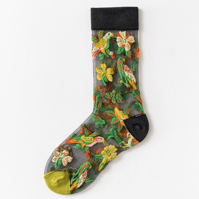 Harajuku Crystal Silk Tide Socks Funny Sunflowers Vines
