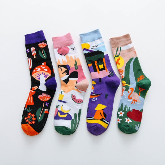 Women Socks Occident Fashion Colorful Print Socks