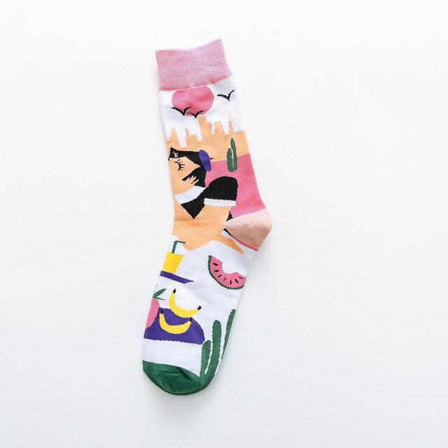 Women Socks Occident Fashion Colorful Print Socks