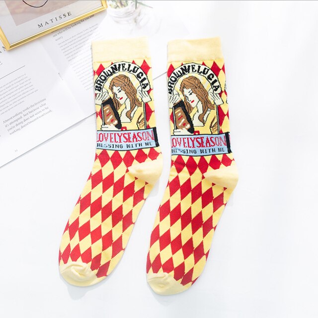 Women Socks Occident Fashion Colorful Print Socks