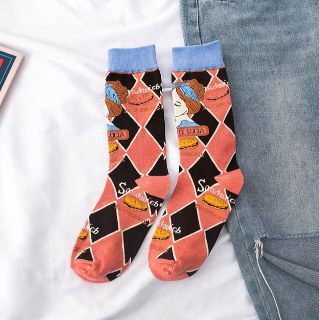 Women Socks Occident Fashion Colorful Print Socks