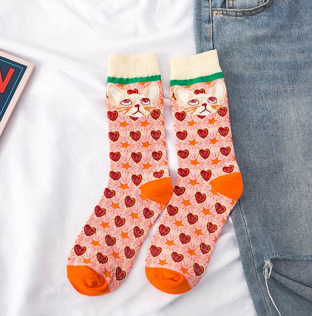 Women Socks Occident Fashion Colorful Print Socks