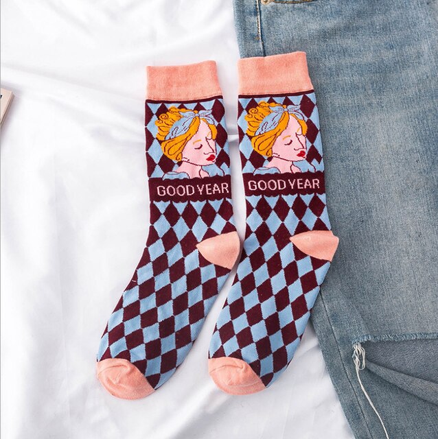 Women Socks Occident Fashion Colorful Print Socks
