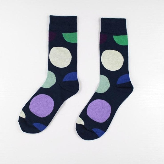Men Happy Funny Socks Geometric Stripe Square Dot Colorful Personality Male Korea Street Harajuku Hip Hop Socks Autumn Winter