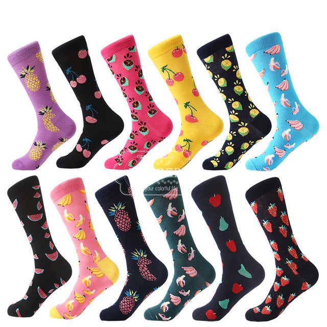 MYORED 12 pairs / lot colorful For men's cotton funny winter Warm fruit socks novelty Fashionable men's wedding sock gift NO BOX