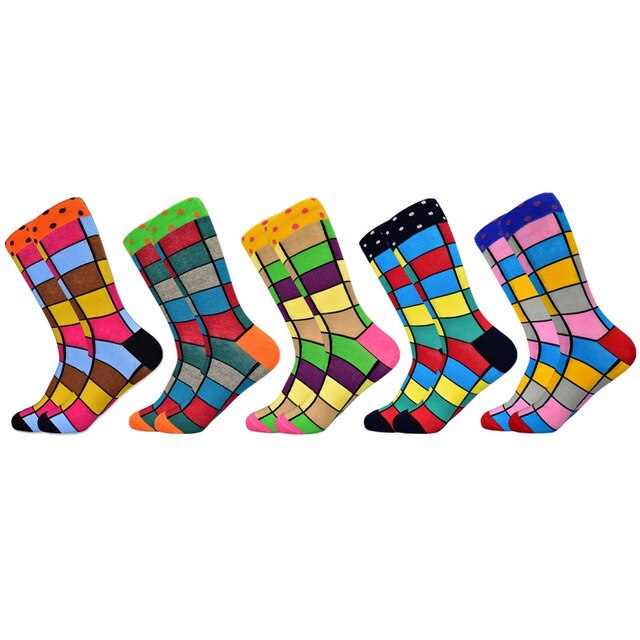 Hot Sale men socks 2019 new colorful gifts for men cotton mens socks geometric lattice classic business casual happy socks men