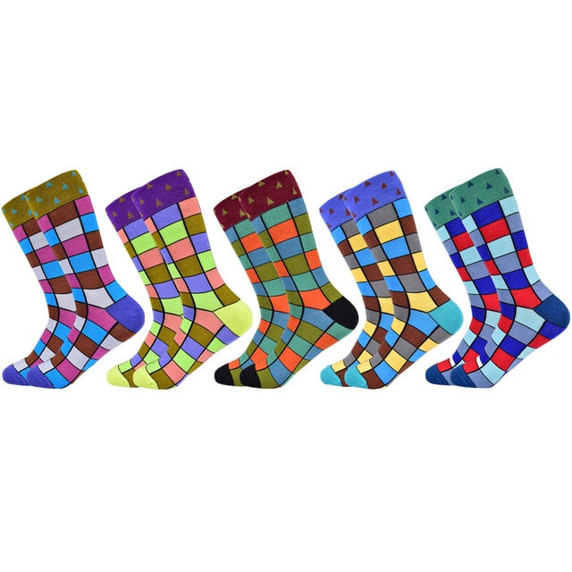 Hot Sale men socks 2019 new colorful gifts for men cotton mens socks geometric lattice classic business casual happy socks men
