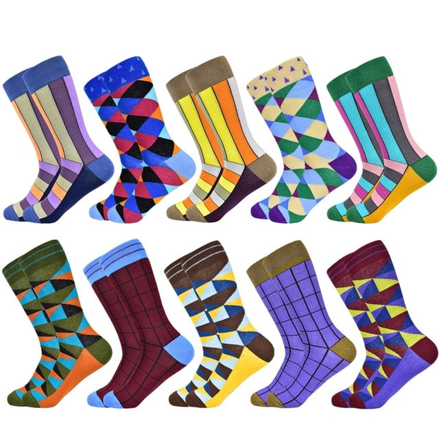 Hot Sale men socks 2019 new colorful gifts for men cotton mens socks geometric lattice classic business casual happy socks men