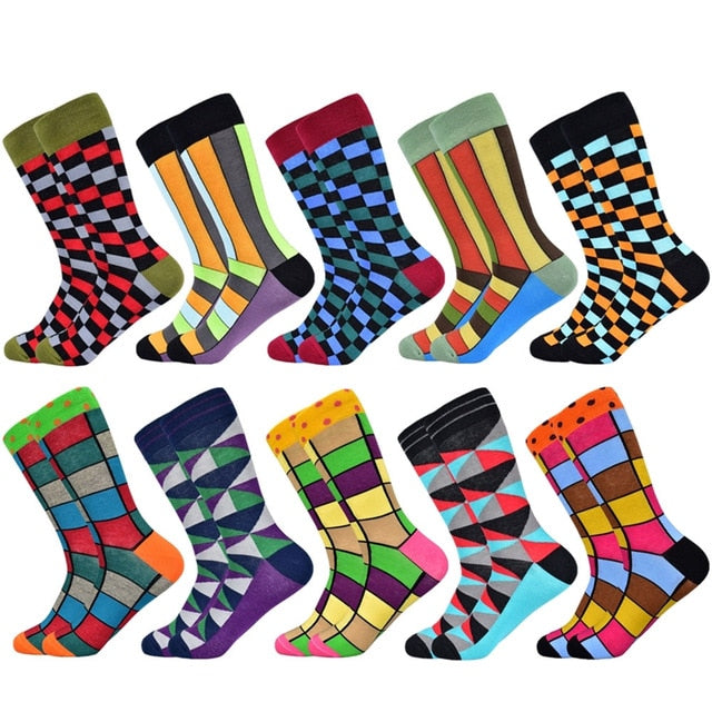 Hot Sale men socks 2019 new colorful gifts for men cotton mens socks geometric lattice classic business casual happy socks men