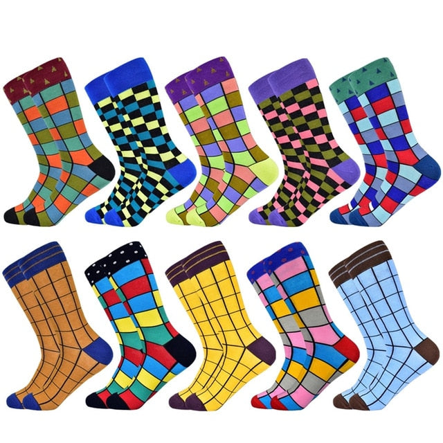 Hot Sale men socks 2019 new colorful gifts for men cotton mens socks geometric lattice classic business casual happy socks men
