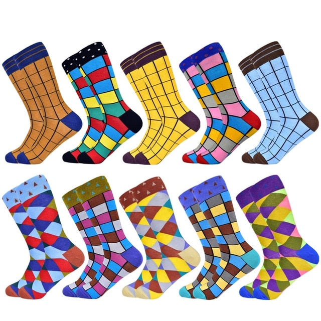 Hot Sale men socks 2019 new colorful gifts for men cotton mens socks geometric lattice classic business casual happy socks men