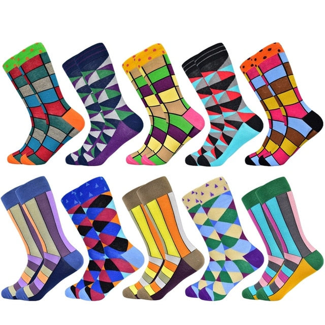 Hot Sale men socks 2019 new colorful gifts for men cotton mens socks geometric lattice classic business casual happy socks men