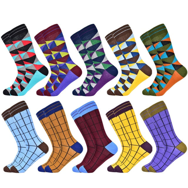Hot Sale men socks 2019 new colorful gifts for men cotton mens socks geometric lattice classic business casual happy socks men