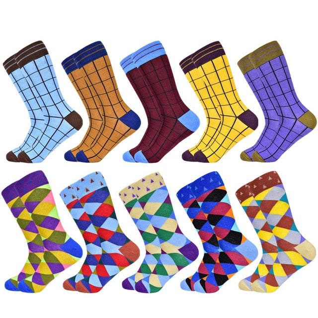 Hot Sale men socks 2019 new colorful gifts for men cotton mens socks geometric lattice classic business casual happy socks men