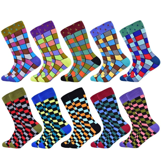 Hot Sale men socks 2019 new colorful gifts for men cotton mens socks geometric lattice classic business casual happy socks men