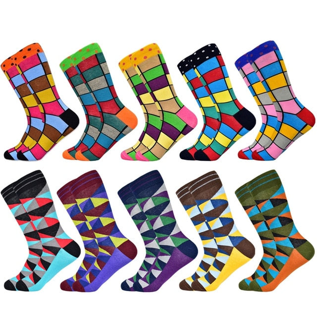 Hot Sale men socks 2019 new colorful gifts for men cotton mens socks geometric lattice classic business casual happy socks men