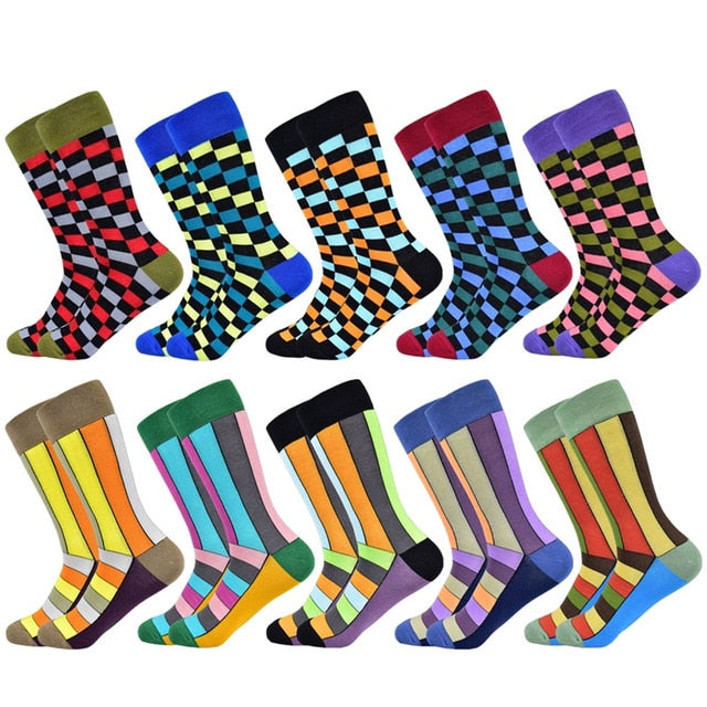 Hot Sale men socks 2019 new colorful gifts for men cotton mens socks geometric lattice classic business casual happy socks men