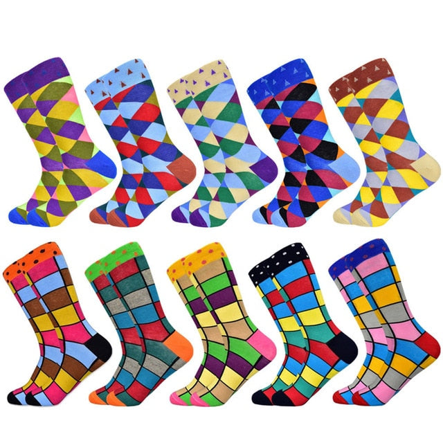 Hot Sale men socks 2019 new colorful gifts for men cotton mens socks geometric lattice classic business casual happy socks men