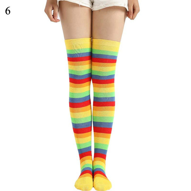 Long Stripe Printed Thigh High Cotton Socks