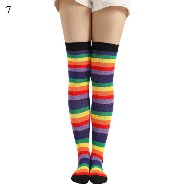 Long Stripe Printed Thigh High Cotton Socks
