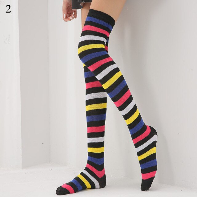 Long Stripe Printed Thigh High Cotton Socks