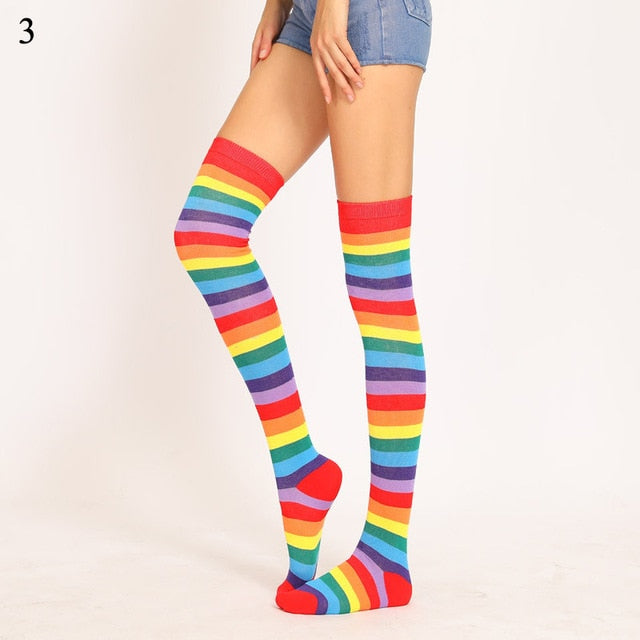 Long Stripe Printed Thigh High Cotton Socks