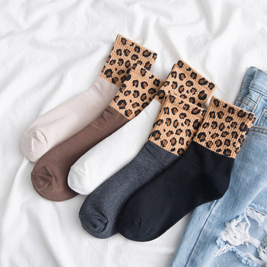 Soft Women's Leopard Print Mid Length Socks