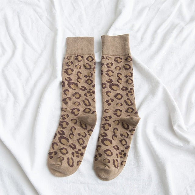 Soft Women's Leopard Print Mid Length Socks