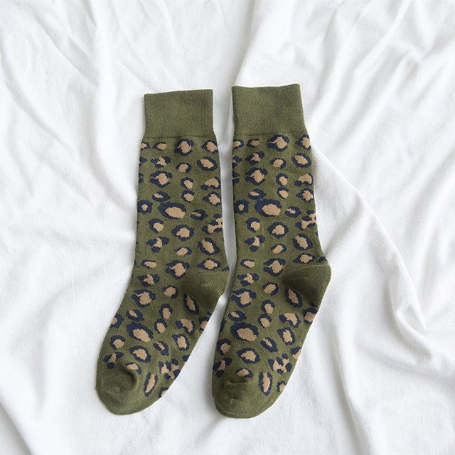 Soft Women's Leopard Print Mid Length Socks