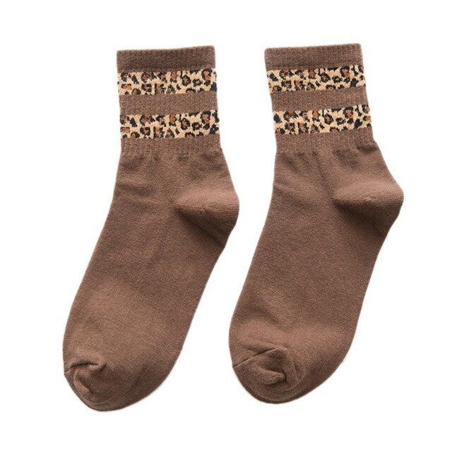 Soft Women's Leopard Print Mid Length Socks