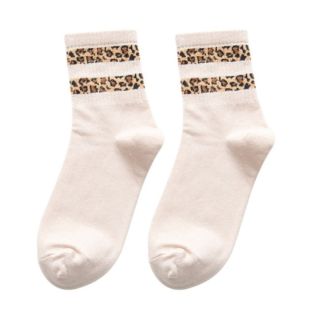Soft Women's Leopard Print Mid Length Socks