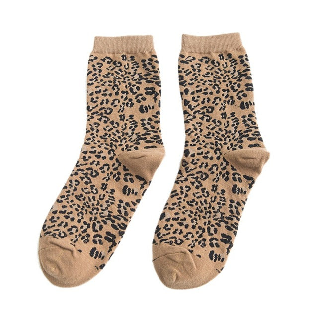 Soft Women's Leopard Print Mid Length Socks