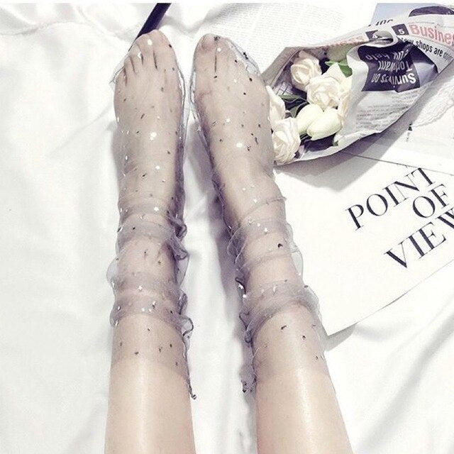 Transparent Mesh Fishnet Middle Tube Sock