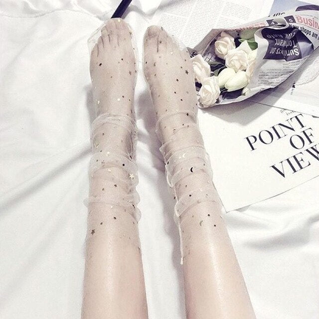 Transparent Mesh Fishnet Middle Tube Sock