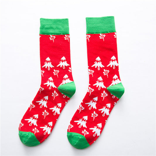Color Funny Color Christmas Cotton Men/Women Socks of Pattern Cane Snowflake Ginger Pie Man Holiday Novelty Red Winter Fuzzy Red