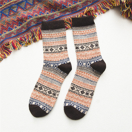 New Thick Stripe Crew Socks Folk-Custom Warm Winter Wool Socks