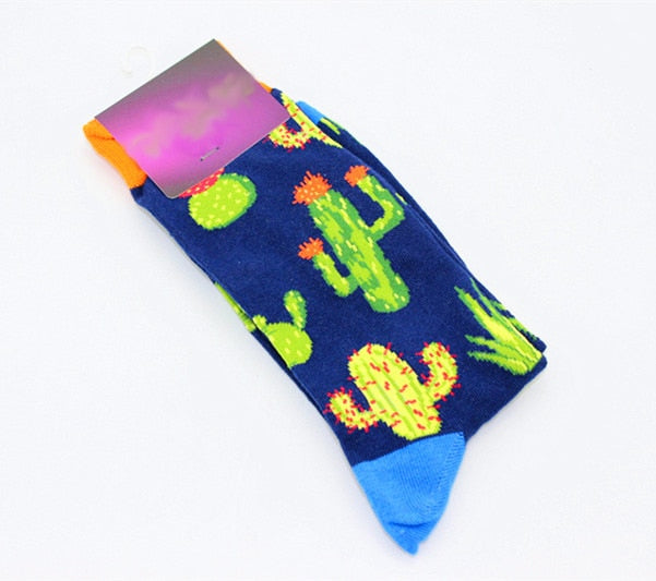 New Mens sock Brand Cactus Panda Monkey Pattern Hip hop Cool Socks for Men Winter Thick Long Skate Funny Socks Colorful EUR40-47