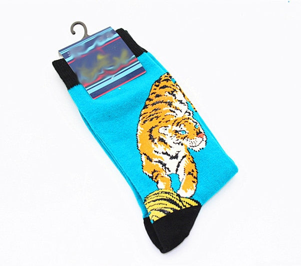 New Mens sock Brand Cactus Panda Monkey Pattern Hip hop Cool Socks for Men Winter Thick Long Skate Funny Socks Colorful EUR40-47